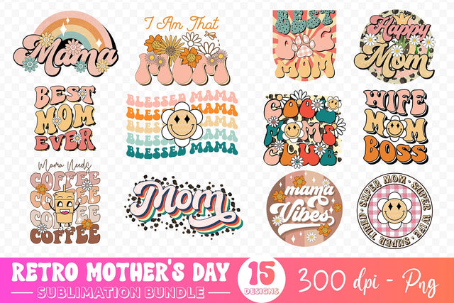 Retro Mother's Day Sublimation Bundle Sublimation CraftLabSVG 
