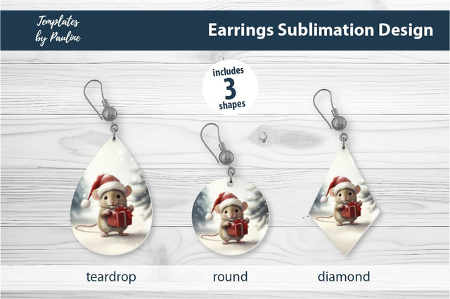 Retro Mouse Christmas Earrings Sublimation Design Sublimation Templates by Pauline 