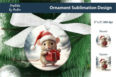 Retro Mouse Christmas Ornament Design for Sublimation Sublimation Templates by Pauline 