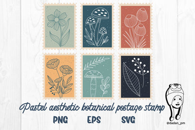 Retro mushroom and wildflower stamp SVG dadan_pm 