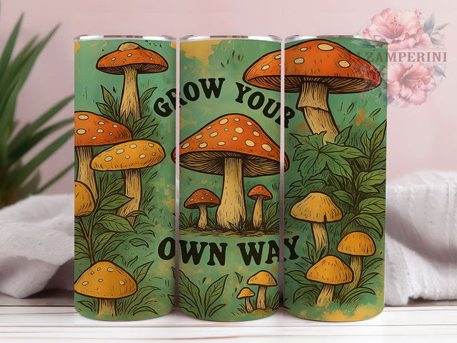 Retro Mushroom Grow Tumbler, Grow Your Own Way Tumbler, 20oz Tumbler Sublimation, Mushroom Tumbler Design, Boho Tumbler, Nature Lover Tumbler, Vintage Mushroom Tumbler Sublimation Li Zamperini 