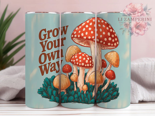 Retro Mushroom Grow Tumbler, Grow Your Own Way Tumbler, 20oz Tumbler Sublimation, Mushroom Tumbler Design, Boho Tumbler, Nature Lover Tumbler, Vintage Mushroom Tumbler Sublimation Li Zamperini 