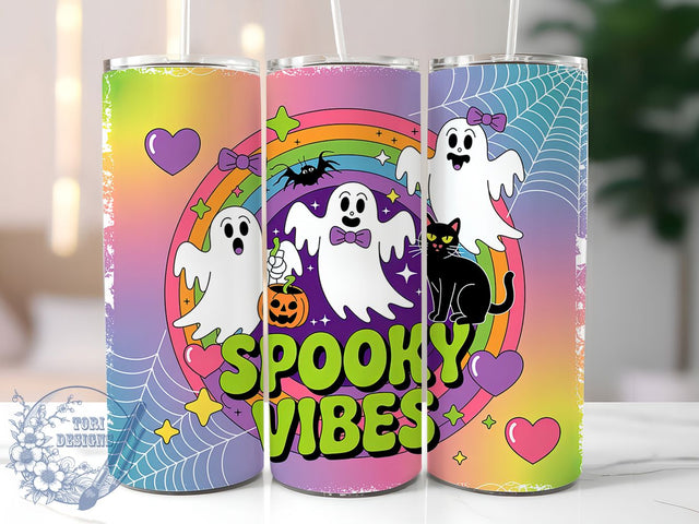 Retro Neon Coquette Halloween Ghost Tumbler, Coquette Halloween Wrap, Cute Spooky Cup, Neon Ghost Design, 20Oz Sublimation Wrap, Girly Halloween Drinkware, Spooky Vibes Tumbler Sublimation ToriDesigns 