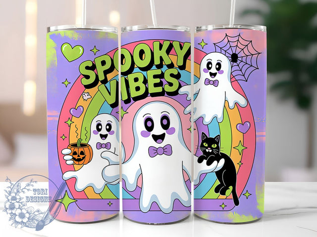 Retro Neon Coquette Halloween Ghost Tumbler, Coquette Halloween Wrap, Cute Spooky Cup, Neon Ghost Design, 20Oz Sublimation Wrap, Girly Halloween Drinkware, Spooky Vibes Tumbler Sublimation ToriDesigns 