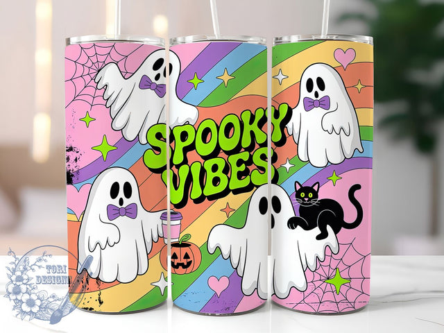Retro Neon Coquette Halloween Ghost Tumbler, Coquette Halloween Wrap, Cute Spooky Cup, Neon Ghost Design, 20Oz Sublimation Wrap, Girly Halloween Drinkware, Spooky Vibes Tumbler Sublimation ToriDesigns 