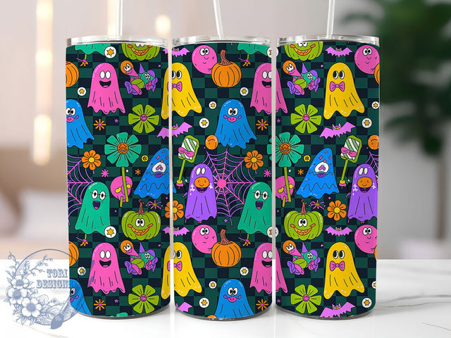 Retro Neon Ghost Halloween Tumbler, Neon Halloween Wrap, 20oz Sublimation, Spooky Neon Cup, Halloween Ghost Mug, Vintage Neon Tumbler, Bright Halloween Drinkware Sublimation ToriDesigns 