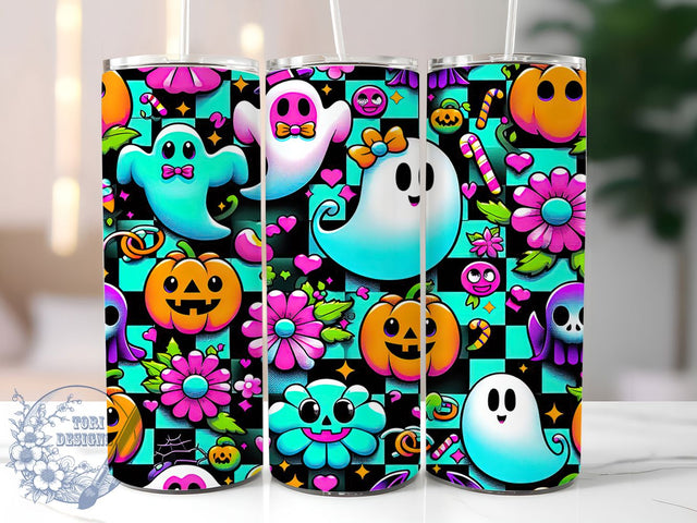 Retro Neon Ghost Halloween Tumbler, Neon Halloween Wrap, 20oz Sublimation, Spooky Neon Cup, Halloween Ghost Mug, Vintage Neon Tumbler, Bright Halloween Drinkware Sublimation ToriDesigns 