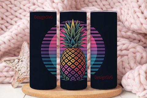 Retro Neon Pineapple 20oz Tumbler Wrap Sublimation DesignSVG 
