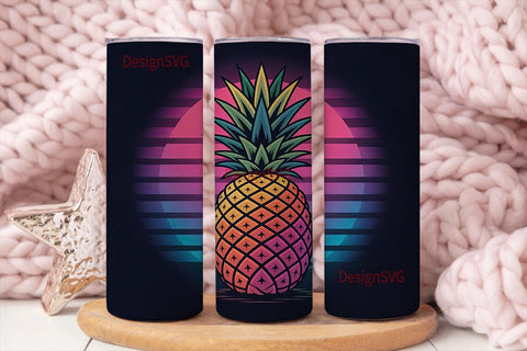 Retro Neon Pineapple 20oz Tumbler Wrap Sublimation DesignSVG 