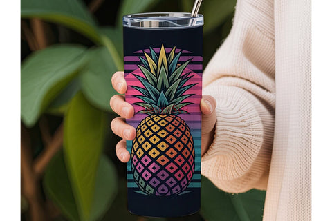 Retro Neon Pineapple 20oz Tumbler Wrap Sublimation DesignSVG 