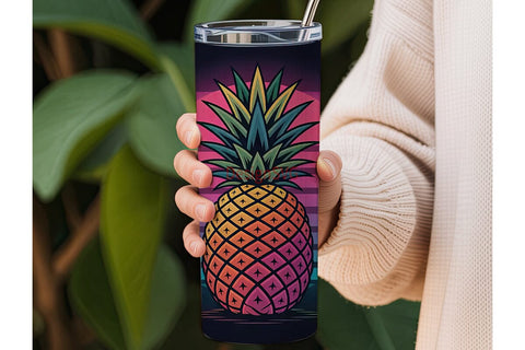 Retro Neon Pineapple 20oz Tumbler Wrap Sublimation DesignSVG 