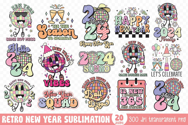 Retro New Year 2024 Sublimation Bundle Sublimation CraftLabSVG 