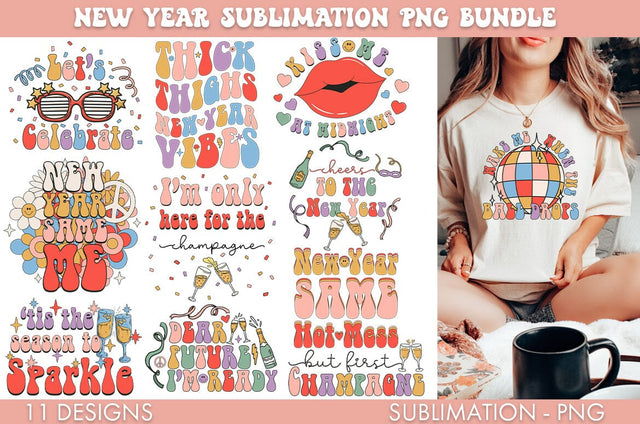 Retro New Years Sublimation PNG Bundle Sublimation Freeling Design House 