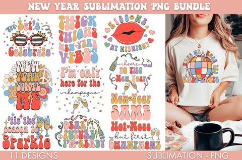 Retro New Years Sublimation PNG Bundle Sublimation Freeling Design House 