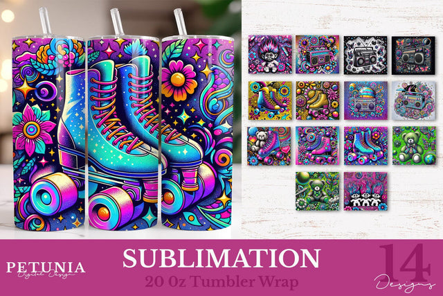 Retro Nostalgic | 1980s Made Me | 20oz Tumbler Wrap PNG Sublimation Petunia Digital Design 