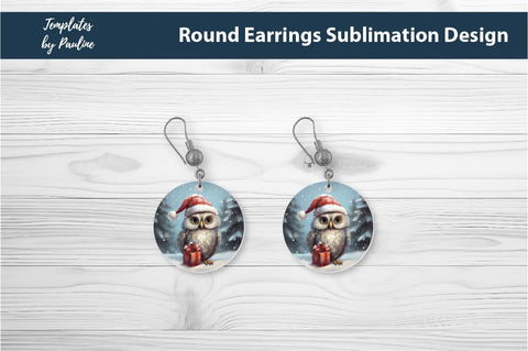 Retro Owl Christmas Earrings Sublimation Design Sublimation Templates by Pauline 