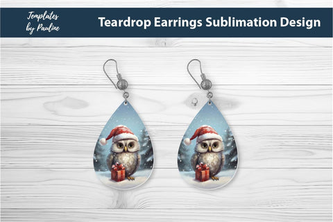 Retro Owl Christmas Earrings Sublimation Design Sublimation Templates by Pauline 