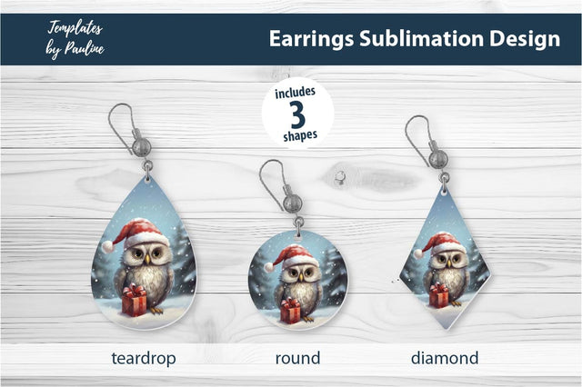 Retro Owl Christmas Earrings Sublimation Design Sublimation Templates by Pauline 