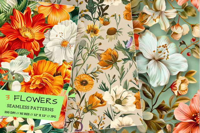 Retro Pattern Vintage Floral Garden: Spring Charm, Meticulously Crafted, Seamless Pattern, Digital Paper Sublimation FloridPrintables 