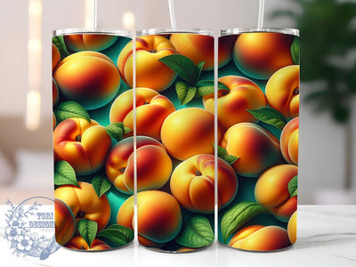 Retro Peach Fruit Tumbler, Vibrant Colorful Wrap, Summer Chic Theme, Seamless Artistic Motif, Bold Botanical Design, Playful Retro Style, Fresh Fruit Print, 20Oz Tumbler, Sublimation Sublimation ToriDesigns 