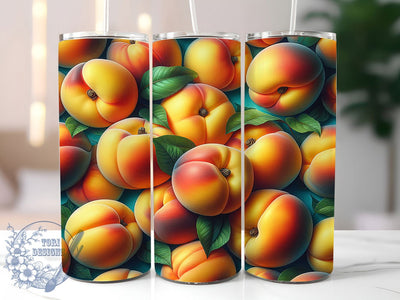 Retro Peach Fruit Tumbler, Vibrant Colorful Wrap, Summer Chic Theme, Seamless Artistic Motif, Bold Botanical Design, Playful Retro Style, Fresh Fruit Print, 20Oz Tumbler, Sublimation Sublimation ToriDesigns 