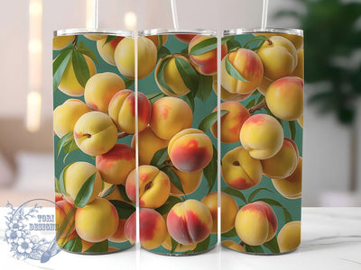 Retro Peach Fruit Tumbler, Vibrant Colorful Wrap, Summer Chic Theme, Seamless Artistic Motif, Bold Botanical Design, Playful Retro Style, Fresh Fruit Print, 20Oz Tumbler, Sublimation Sublimation ToriDesigns 