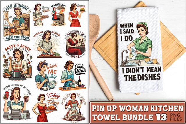 Retro Pin up Girl Kitchen Towel Bundle Sublimation Shetara Begum 
