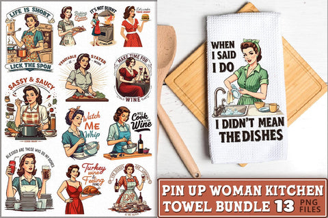 Retro Pin up Girl Kitchen Towel Bundle Sublimation Shetara Begum 