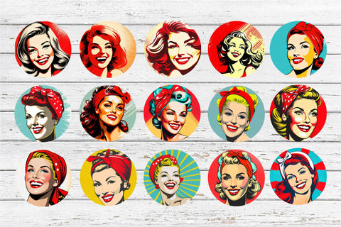 Retro Pin Up Girl Sublimation Bundle. Car Coaster Bundle PNG Sublimation Olga Terlyanskaya 
