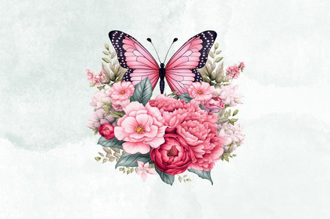 Retro pink Butterfly Watercolor Clipart Bundle Sublimation Designangry 