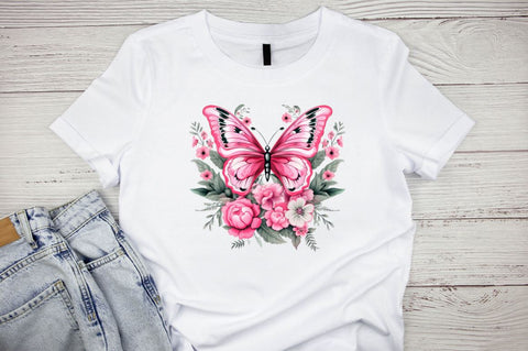 Retro pink Butterfly Watercolor Clipart Bundle Sublimation Designangry 