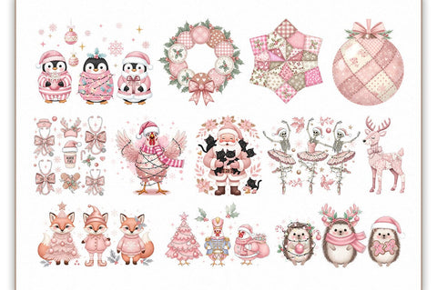 Retro Pink Christmas PNG Bundle Sublimation Shetara Begum 