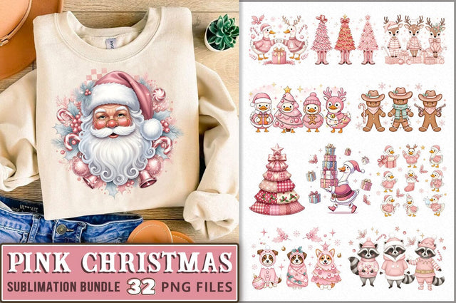 Retro Pink Christmas PNG Bundle Sublimation Shetara Begum 