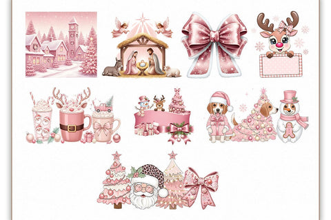 Retro Pink Christmas PNG Bundle Sublimation Shetara Begum 