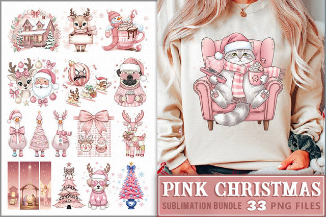 Retro Pink Christmas PNG Bundle Sublimation Shetara Begum 