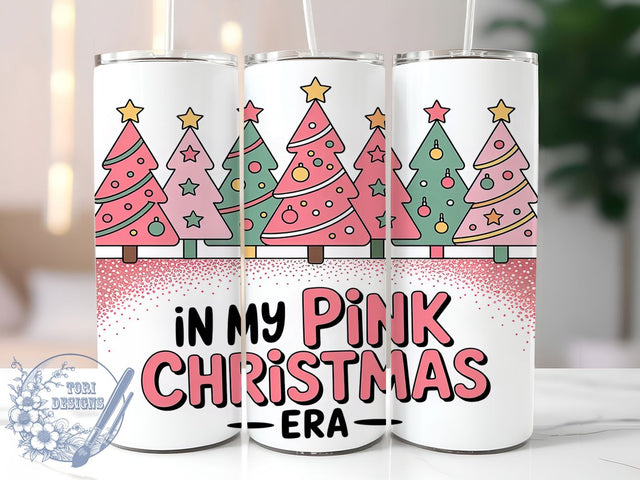 Retro Pink Christmas Tree Tumbler, Pink Holiday Tree Wrap, Cute Christmas Mug Design, Sublimation Wrap, Festive Drinkware, Adorable Winter Gift, Sparkly Holiday Cup Sublimation ToriDesigns 