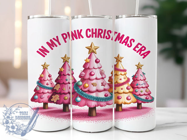 Retro Pink Christmas Tree Tumbler, Pink Holiday Tree Wrap, Cute Christmas Mug Design, Sublimation Wrap, Festive Drinkware, Adorable Winter Gift, Sparkly Holiday Cup Sublimation ToriDesigns 