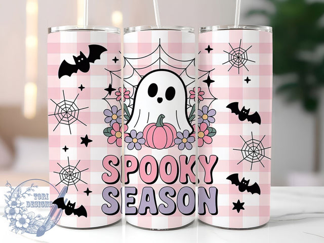Retro Pink Pastel Ghost Tumbler Wrap, Floral Pastel Wrap, Halloween 20Oz Design, Cute Ghost Cup Wrap, Pastel Halloween Drinkware, Vintage Floral Tumbler, Spooky Pastel Mug Design Sublimation ToriDesigns 
