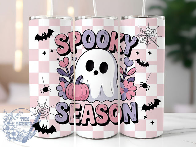 Retro Pink Pastel Ghost Tumbler Wrap, Floral Pastel Wrap, Halloween 20Oz Design, Cute Ghost Cup Wrap, Pastel Halloween Drinkware, Vintage Floral Tumbler, Spooky Pastel Mug Design Sublimation ToriDesigns 