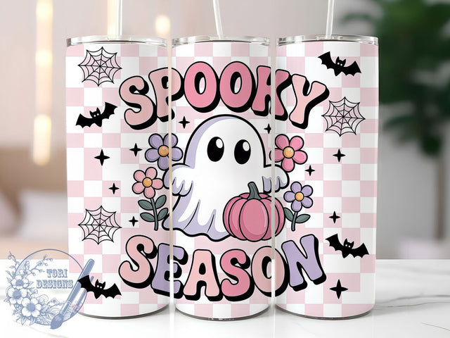 Retro Pink Pastel Ghost Tumbler Wrap, Floral Pastel Wrap, Halloween 20Oz Design, Cute Ghost Cup Wrap, Pastel Halloween Drinkware, Vintage Floral Tumbler, Spooky Pastel Mug Design Sublimation ToriDesigns 