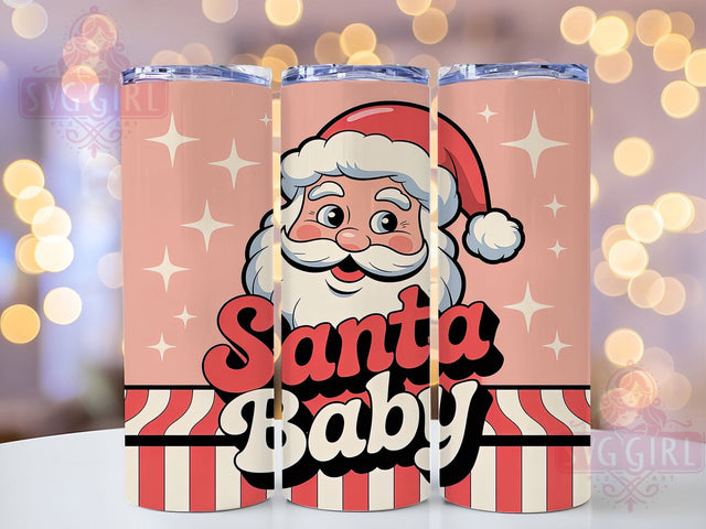 Retro Pink Santa Baby Tumbler, Pink And Red Christmas, Vintage Holiday Art, Festive Santa Graphic, Cute Retro Pattern, 20oz Tumbler, Sublimation Design Sublimation SvggirlplusArt 