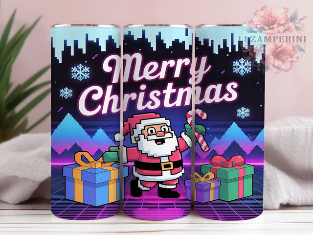 Retro Pixel Santa Christmas Tumbler, Vintage Christmas Wrap, Pixel Art Holiday Sublimation Design, Festive Retro Cup, 20Oz Skinny Tumbler Wrap, Nostalgic Xmas Mug, Classic Holiday Pixel Design Sublimation Li Zamperini 