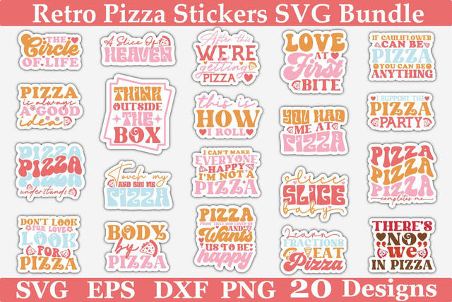 Retro Pizza Stickers SVG Bundle SVG akazaddesign 