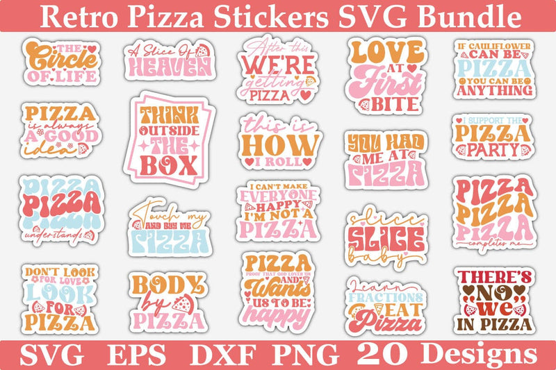 Retro Pizza Stickers SVG Bundle - So Fontsy
