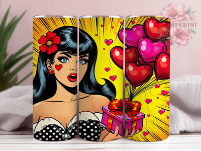 Retro Pop Art Heart Valentine Tumbler, Valentine's Day, Retro Wrap, Sublimation Art, 20oz Tumbler, Love Theme, Bold Design Sublimation Li Zamperini 