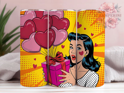 Retro Pop Art Heart Valentine Tumbler, Valentine's Day, Retro Wrap, Sublimation Art, 20oz Tumbler, Love Theme, Bold Design Sublimation Li Zamperini 