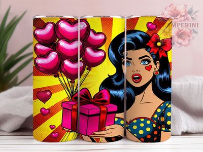 Retro Pop Art Heart Valentine Tumbler, Valentine's Day, Retro Wrap, Sublimation Art, 20oz Tumbler, Love Theme, Bold Design Sublimation Li Zamperini 