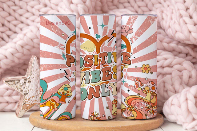 Retro Positive Vibes Tumbler Bundke, 20oz Skinny Tumbler Sublimation Designs Tumbler PNG File Digital Download, Straight Tapered Tumbler Sublimation DesignSVG 