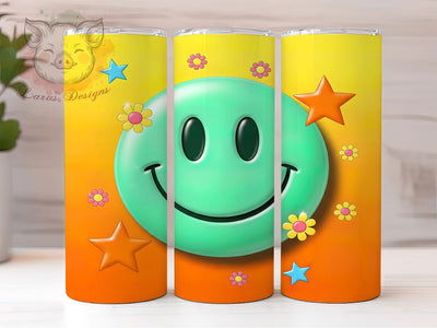 Retro Puffy Smiley Face Groovy Tumbler, Retro Puffy Wrap, 20Oz Tumbler Sublimation, Happy Face Drinkware, Vintage Smiley Cup, Groovy Retro Mug, Puffy Design Wrap Sublimation Lara' s Designs 