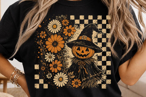 Retro Pumpkin Scarecrow Floral PNG SVG DesignDestine 
